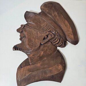 Hand-Carved Wooden Wall Art Sculpture - Vintage Profile Design